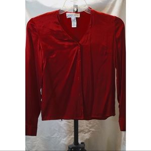 Size 4 Red 100% Silk Button Down Jones Wear Blouse